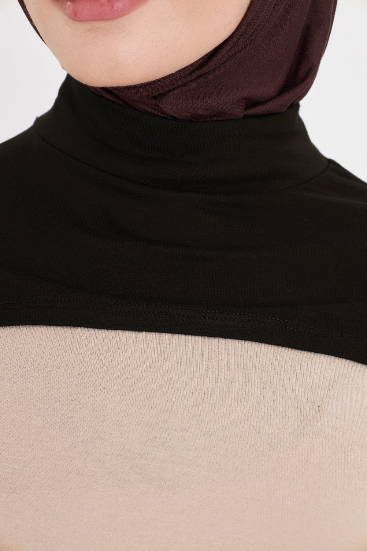 Kahve Tesettür Balıkçı Yaka Boyunluklu Kolluk Viskon Düz 1025_14