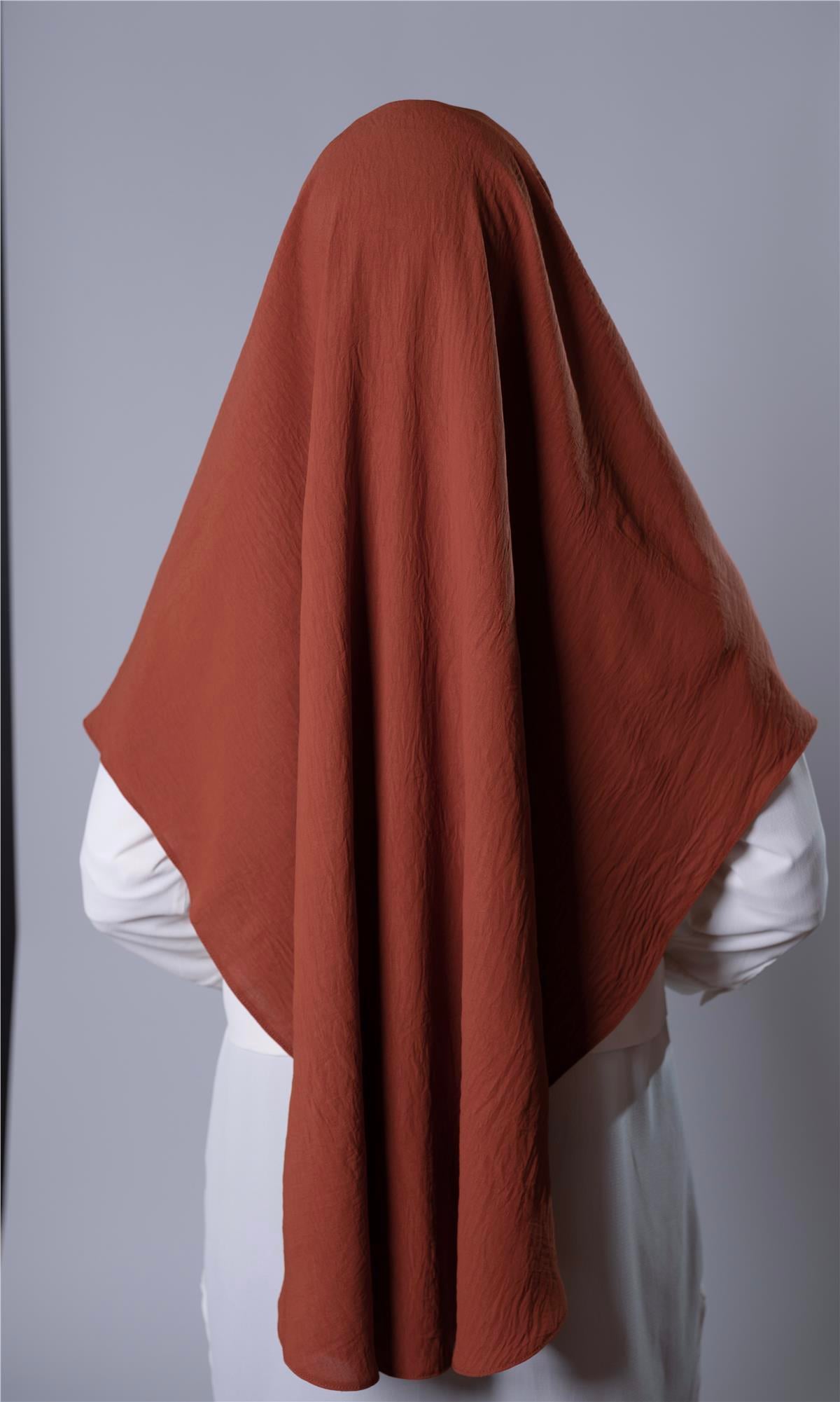 Kiremit Pratik Hazır Geçmeli Tesettür Eşarp Aerobin Kumaş Düz Hijab 2309_05
