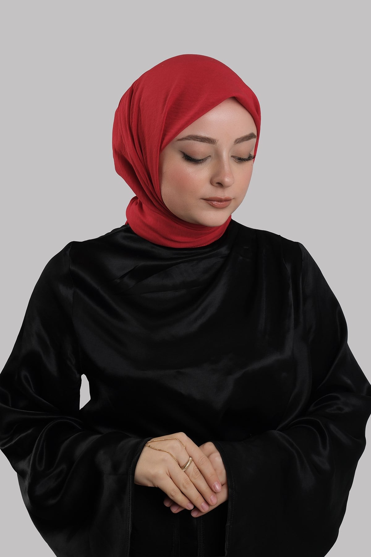 Kırmızı Düz Klasik Eşarp İtalyan Dikişli Pamuk Caz Sade 202210_31