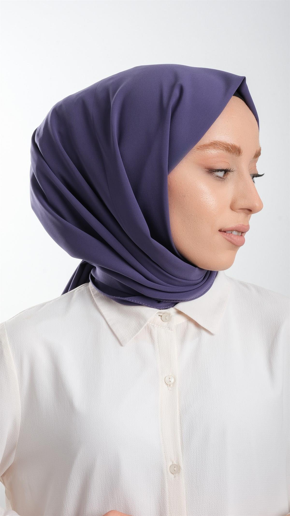Koyu Violet Düz Klasik Şal Medine İpeği Sade 202103_50