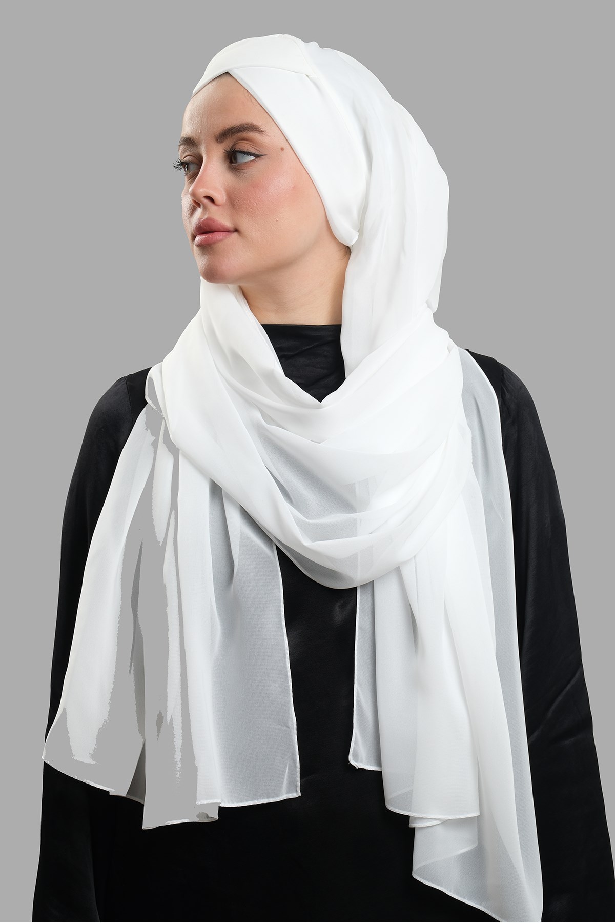 Krem Pratik Hazır Geçmeli Bone Şal Şifon Kendinden Boneli Tek Bantlı 1453_40