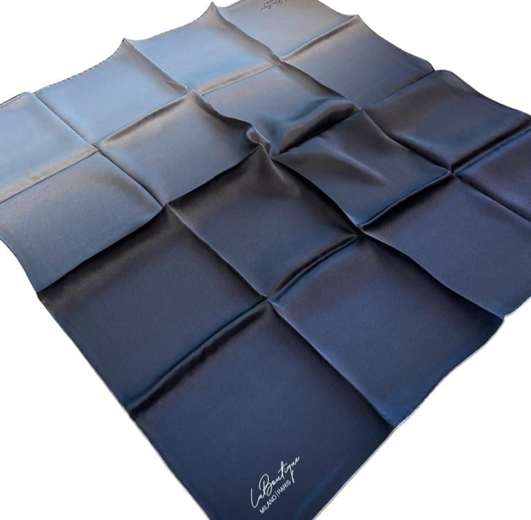 La Boutique Az Hatalı Sura İpek Eşarp 55151 Lacivert - Gri Degrade  Desen 