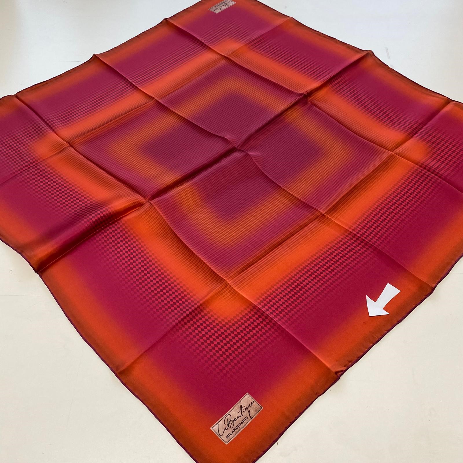 La Boutique Az Hatalı Sura Saf İpek Eşarp 54765 Fuşya - Turuncu Geometrik Desen 