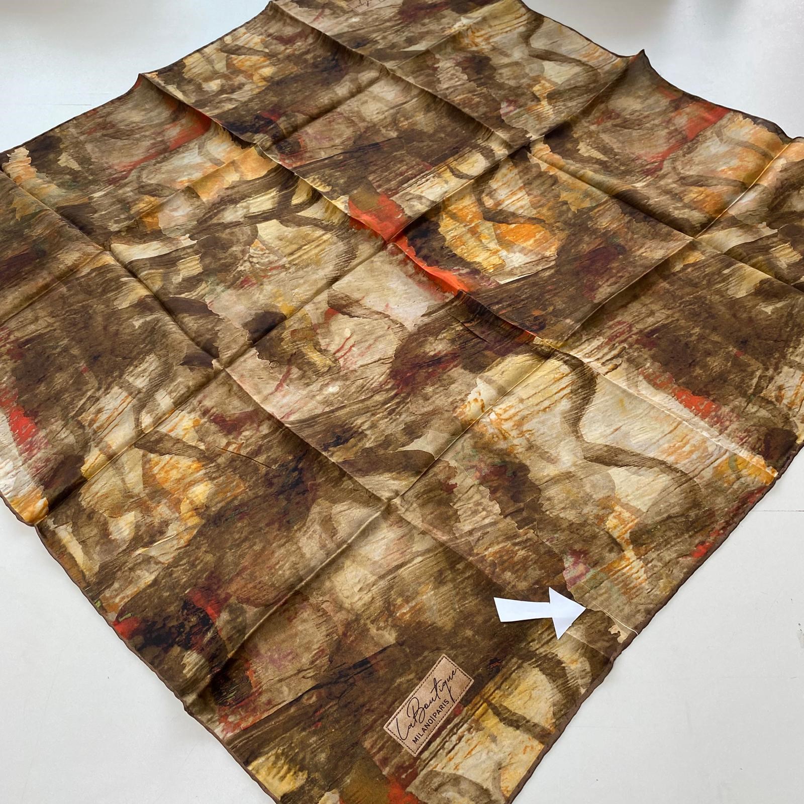 La Boutique Az Hatalı Sura Saf İpek Eşarp 54818 Yağ Yeşili - Haki Karışık  Desen 
