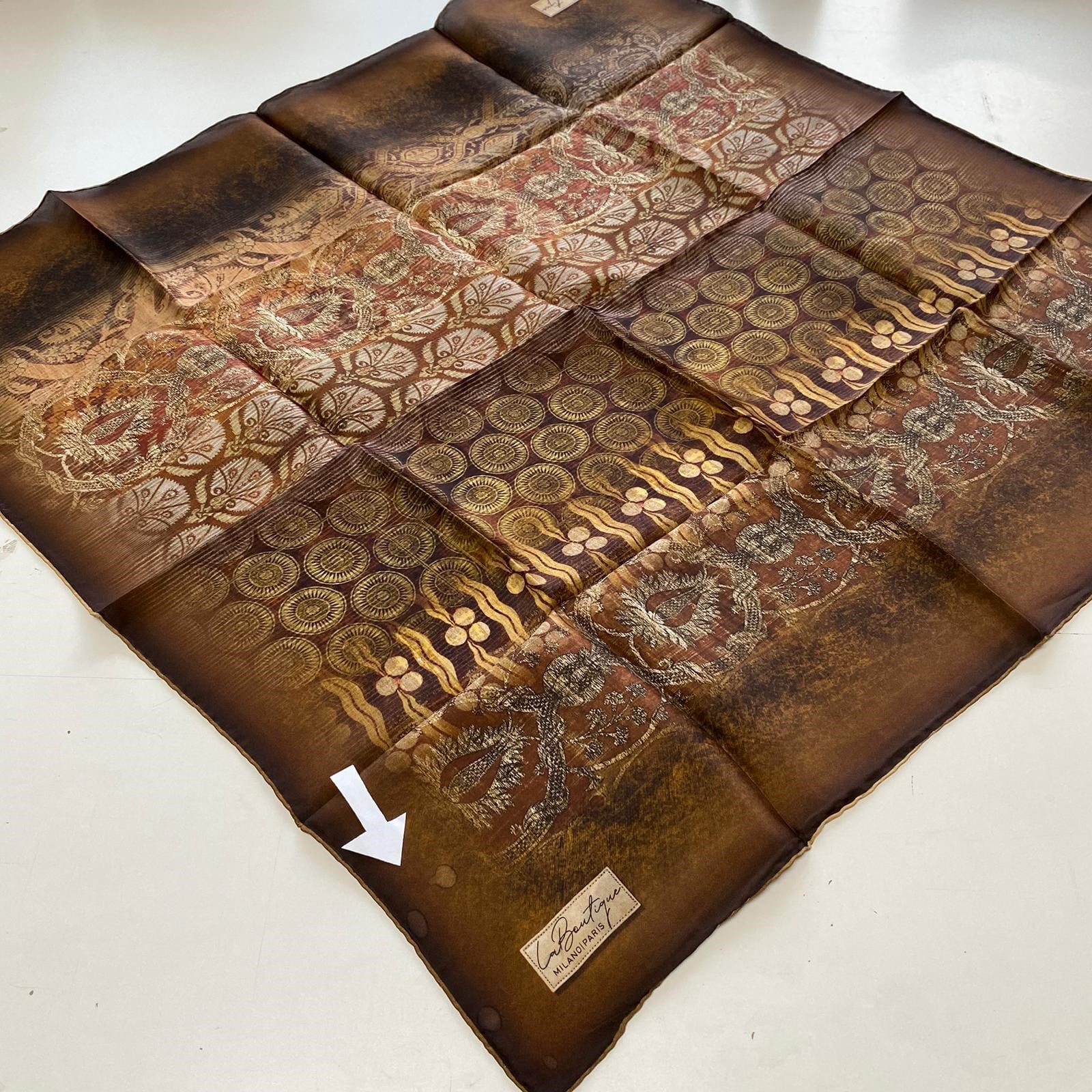 La Boutique Az Hatalı Sura Saf İpek Eşarp 54801 Kahverengi - Taba Etnik  Desen 