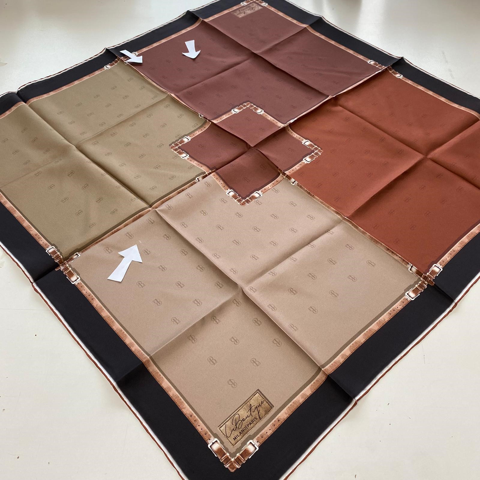 La Boutique Az Hatalı Tivil İpek Eşarp 54833 Kiremit - Siyah Kemer  Desen 