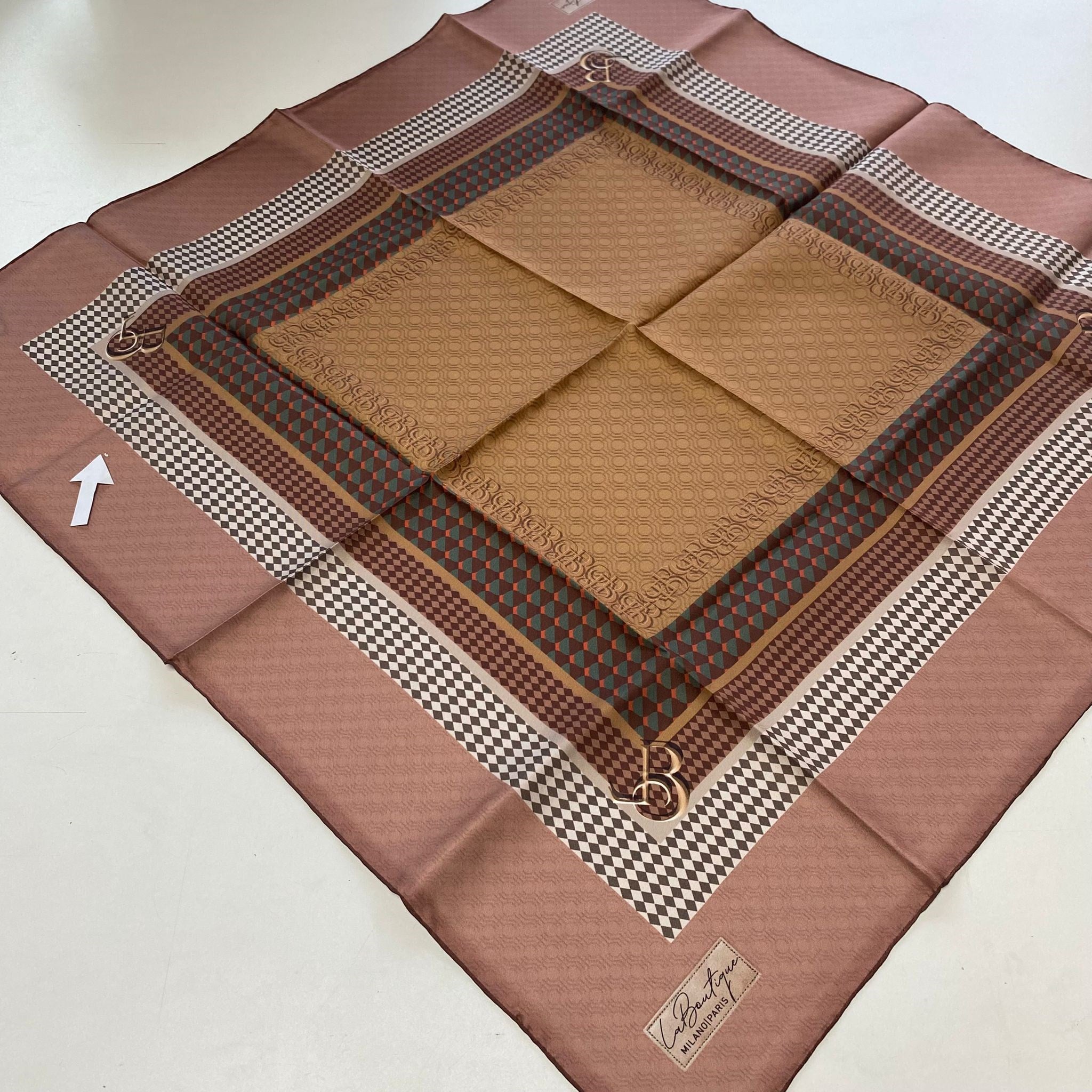 La Boutique Az Hatalı Tivil İpek Eşarp 54976 Gül Kurusu Geometrik Desen 