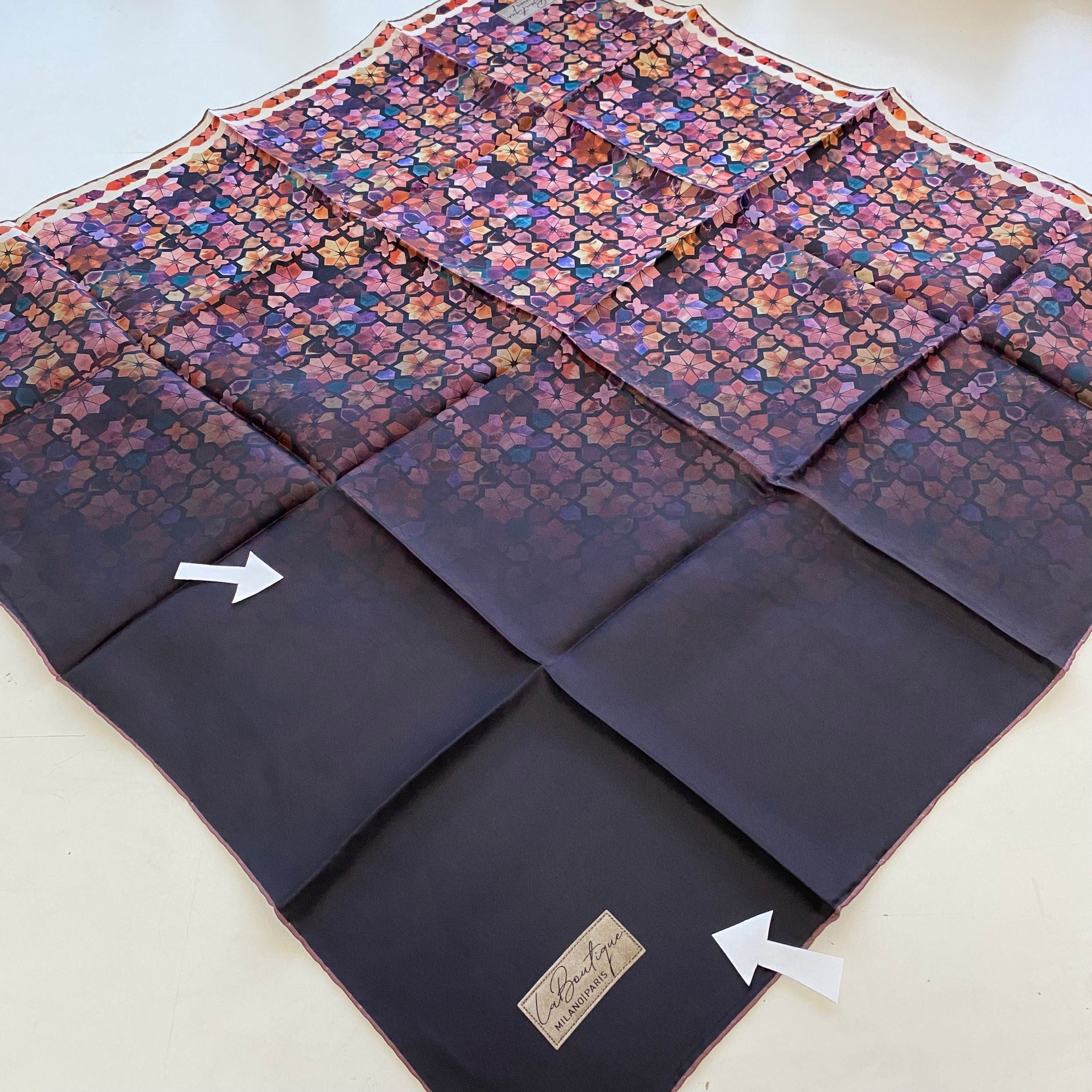 La Boutique Az Hatalı Tivil İpek Eşarp 55227 Mürdüm - Beyaz  Karışık Desen 