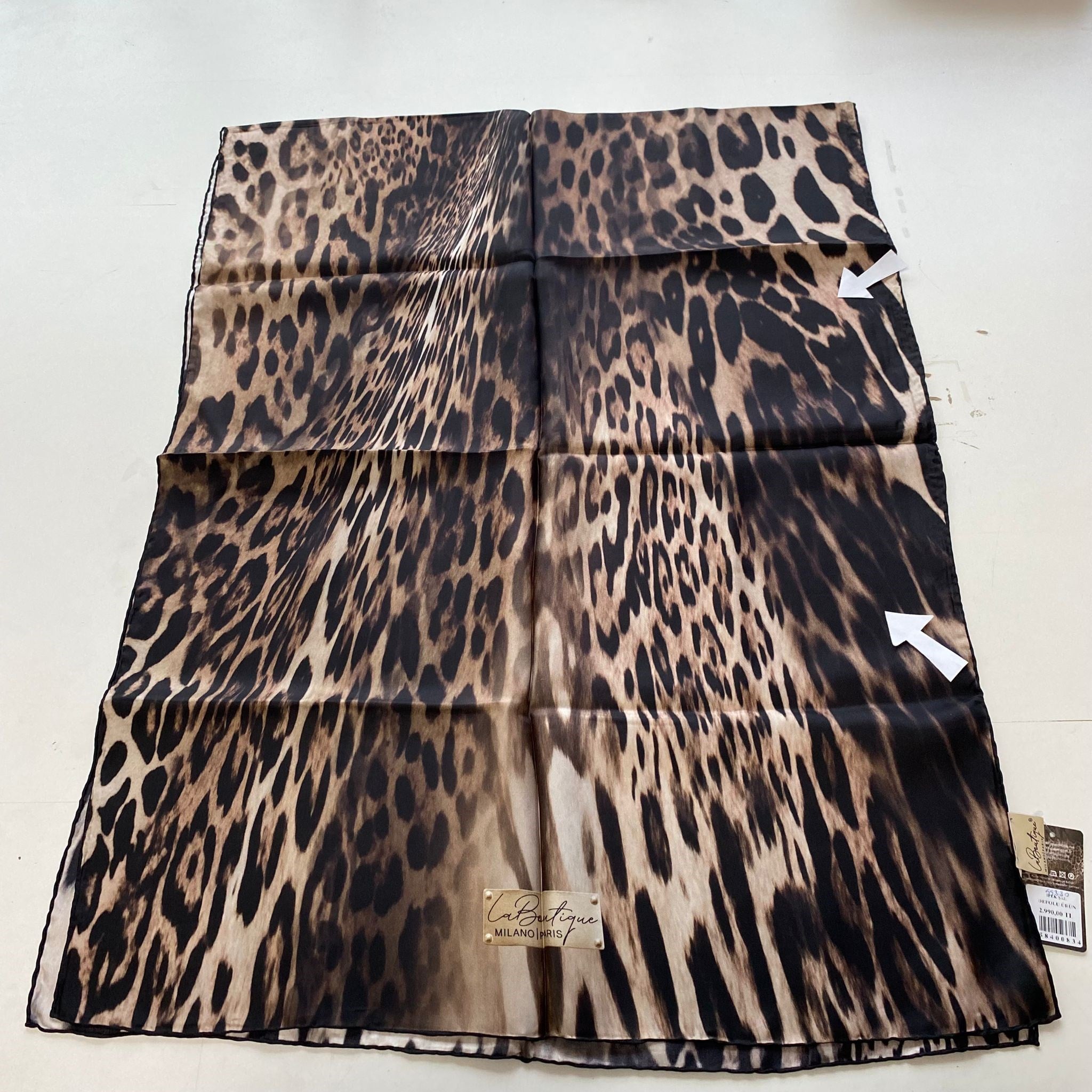 La Boutique Az Hatalı Tivil İpek Şal 55330 Kahve Leopar Desen