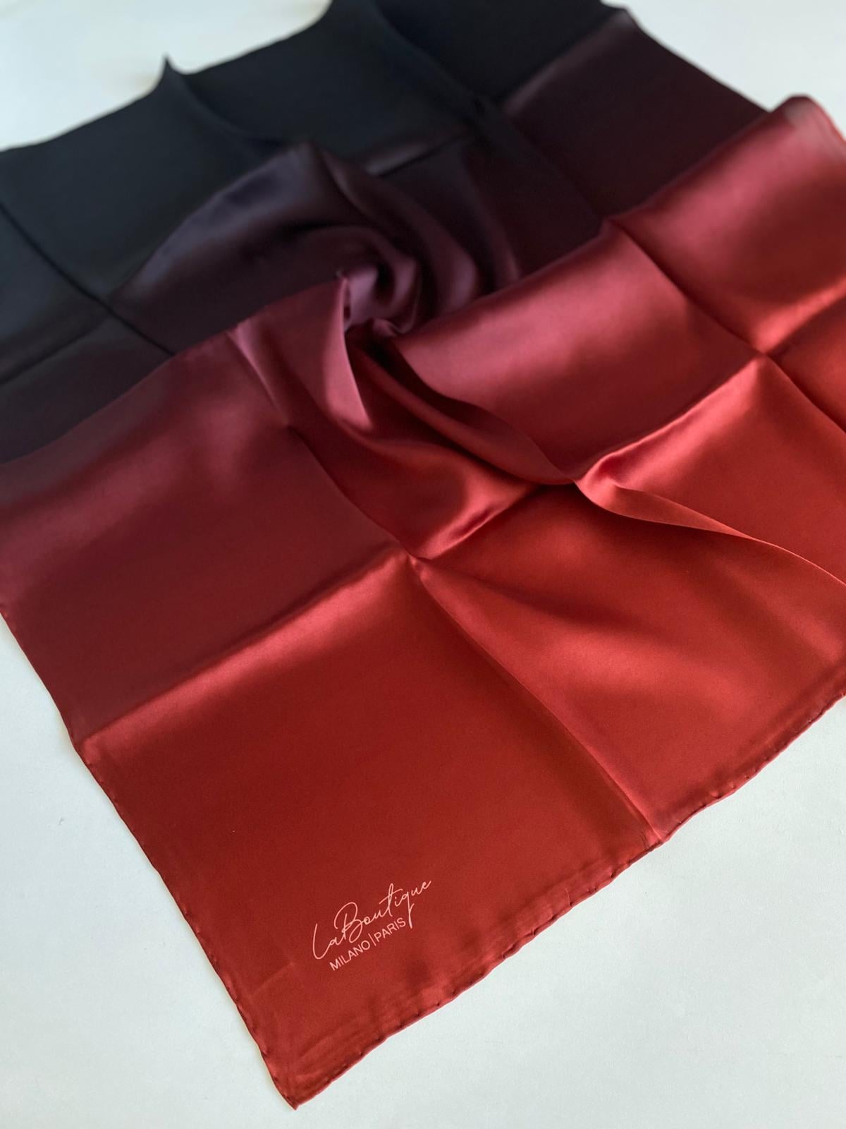 La Boutique Defolu Sura İpek Eşarp 48842 Bordo-Siyah Degrade Desen