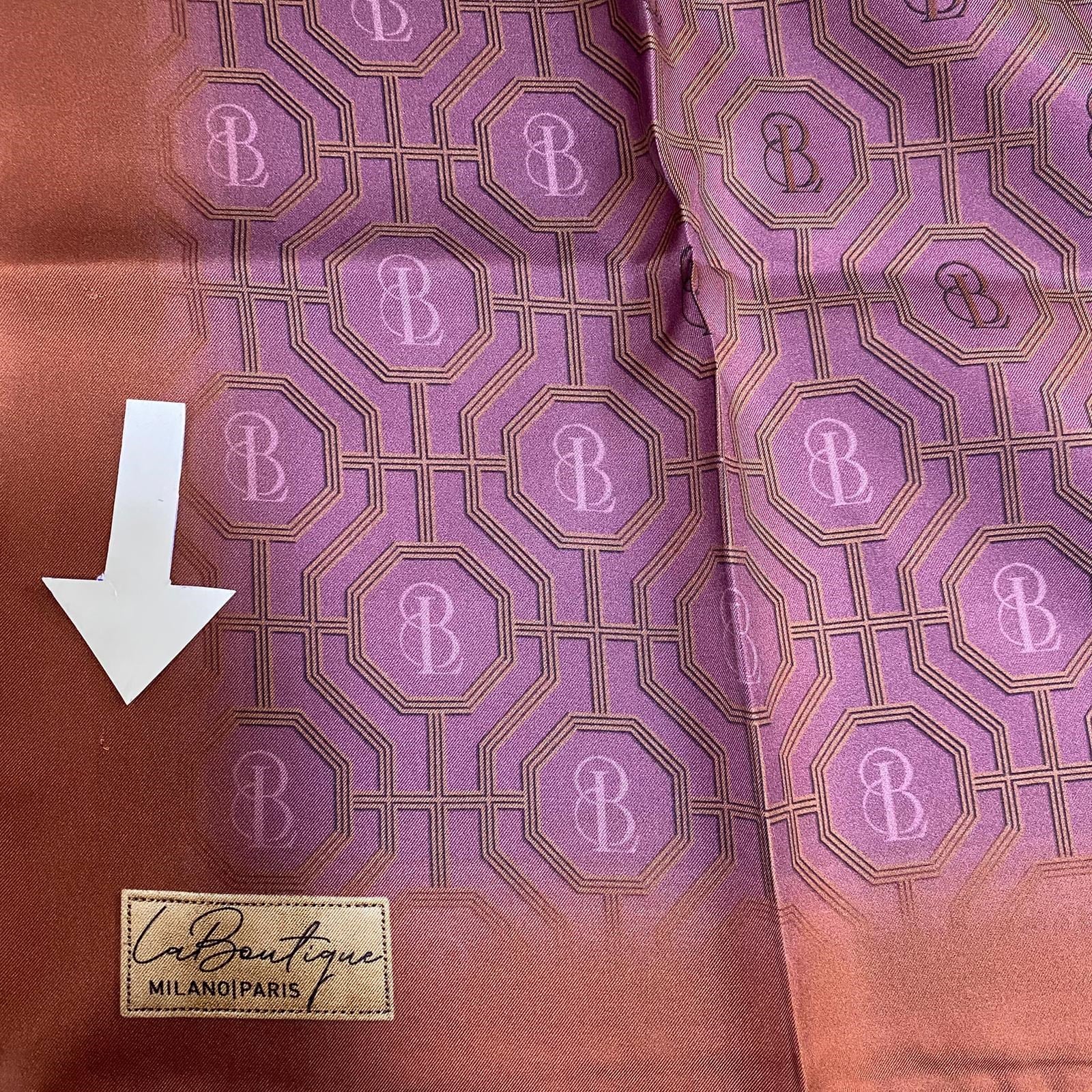 La Boutique IST Az Hatalı Tivil İpek Eşarp Mor Kahverengi Logo Desen 