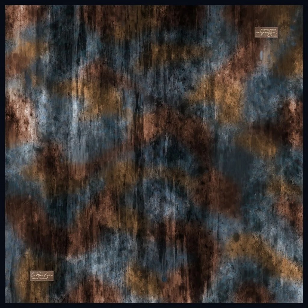 La Boutique Saf Sura İpek 2820 03 Mavi - Kahverengi Batik Desen