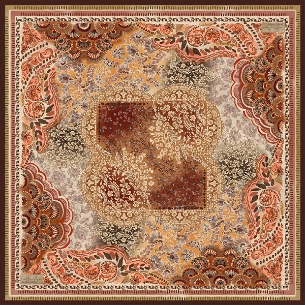 La Boutique Saf Sura İpek 2855 01 Somon - Kahverengi Etnik  Desen
