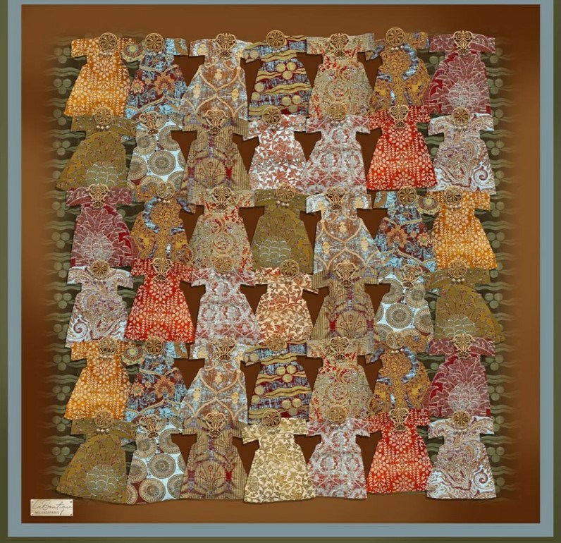 La Boutique Sura Saf İpek Eşarp 2479 03 Mint Obje Desen