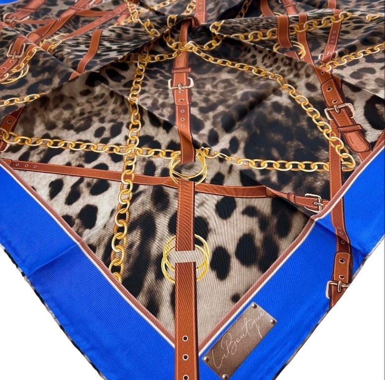 La Boutique Tivil İpek Eşarp Mavi Leopar Desen 2103 - 05