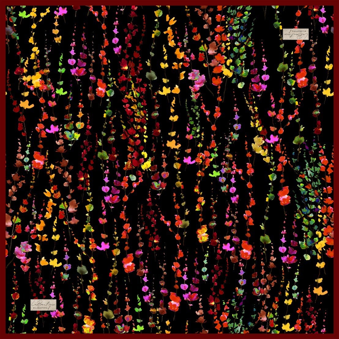 La Boutique Tivil Saf İpek Eşarp 2609 04 Siyah Mercan Batik Desen