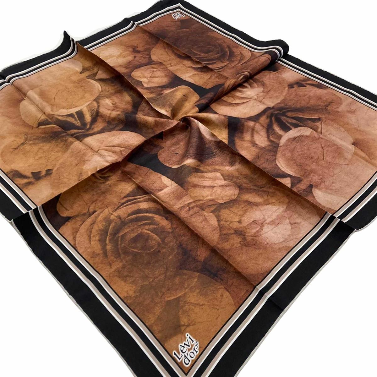 Levidor Kahve Batik Desenli Tivil İpek Eşarp 21354