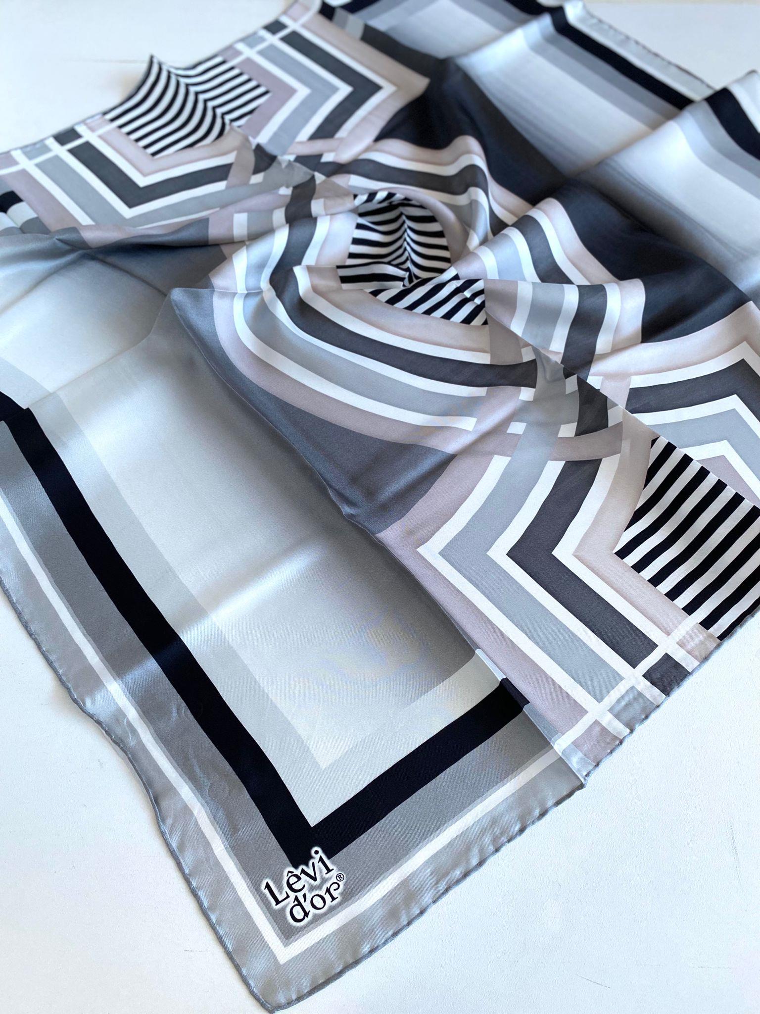 Levidor Silk Twill Scarf 46988 Gray Mixed Pattern