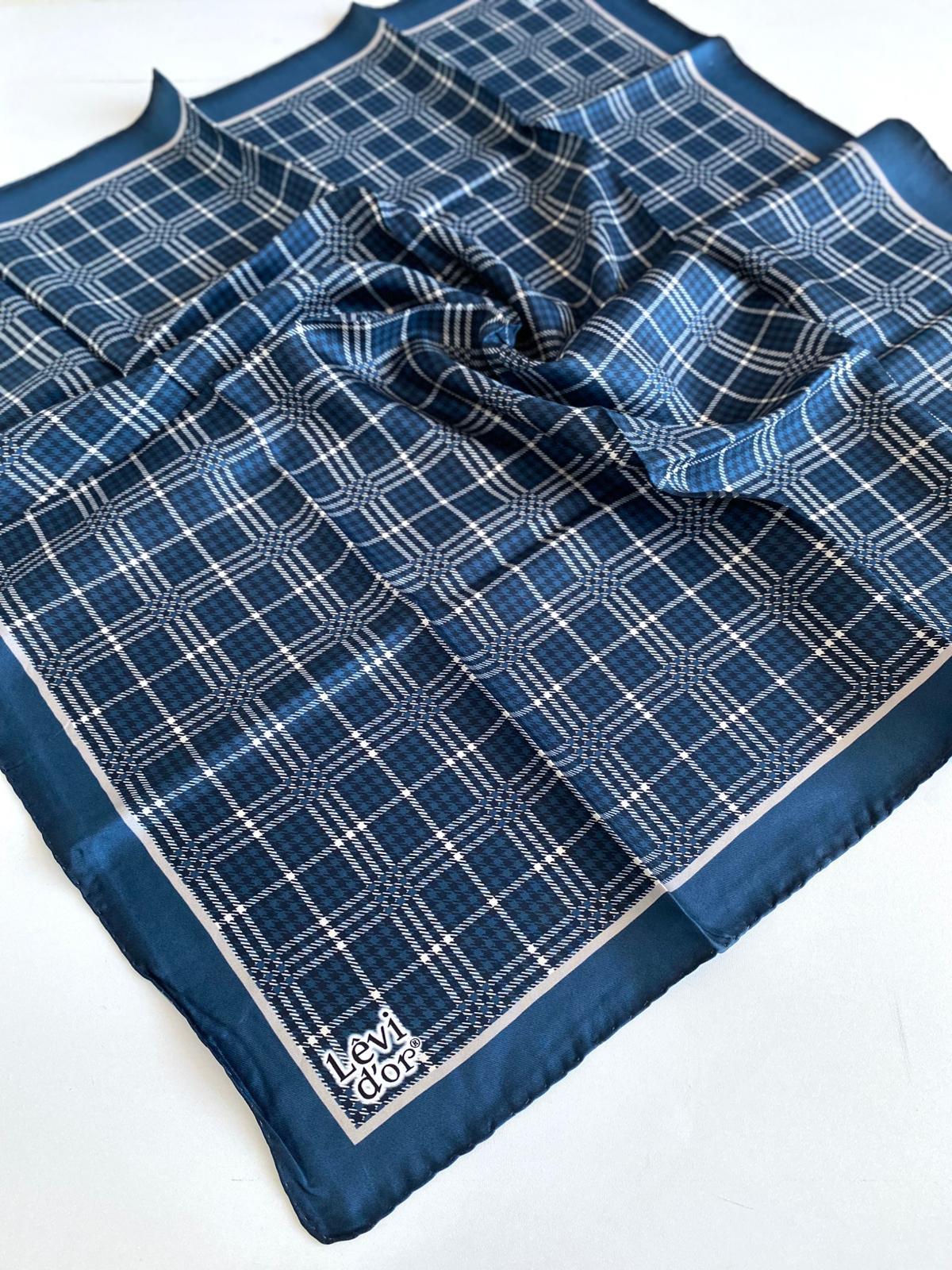 Levidor Silk Twill Scarf 47061 Petrol Blue Mixed Pattern
