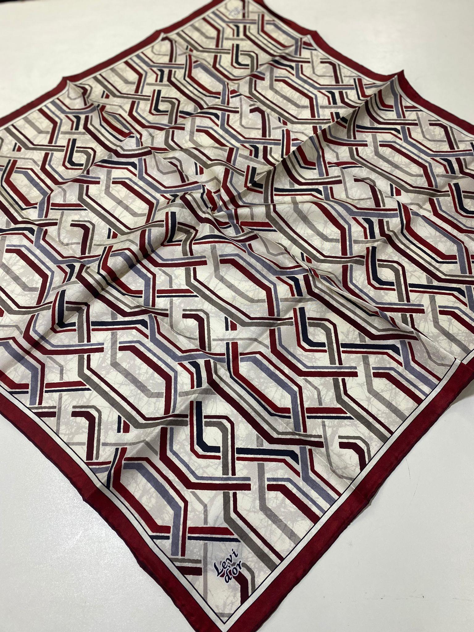 Levidor Tivil İpek Eşarp IST 81220 - 9 Bordo-Gri Geometrik Desen