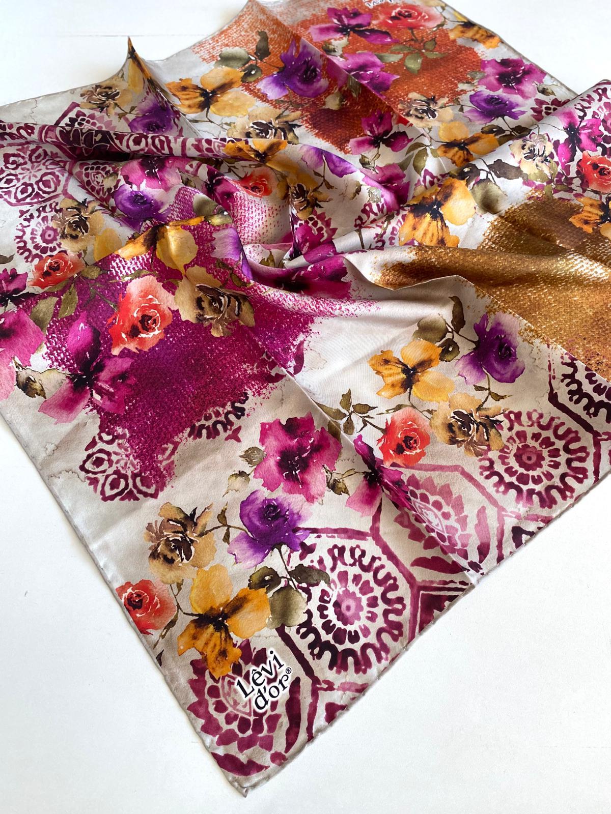 Levidor Tivil Saf İpek Eşarp 48942 Pembe Karışık Desen