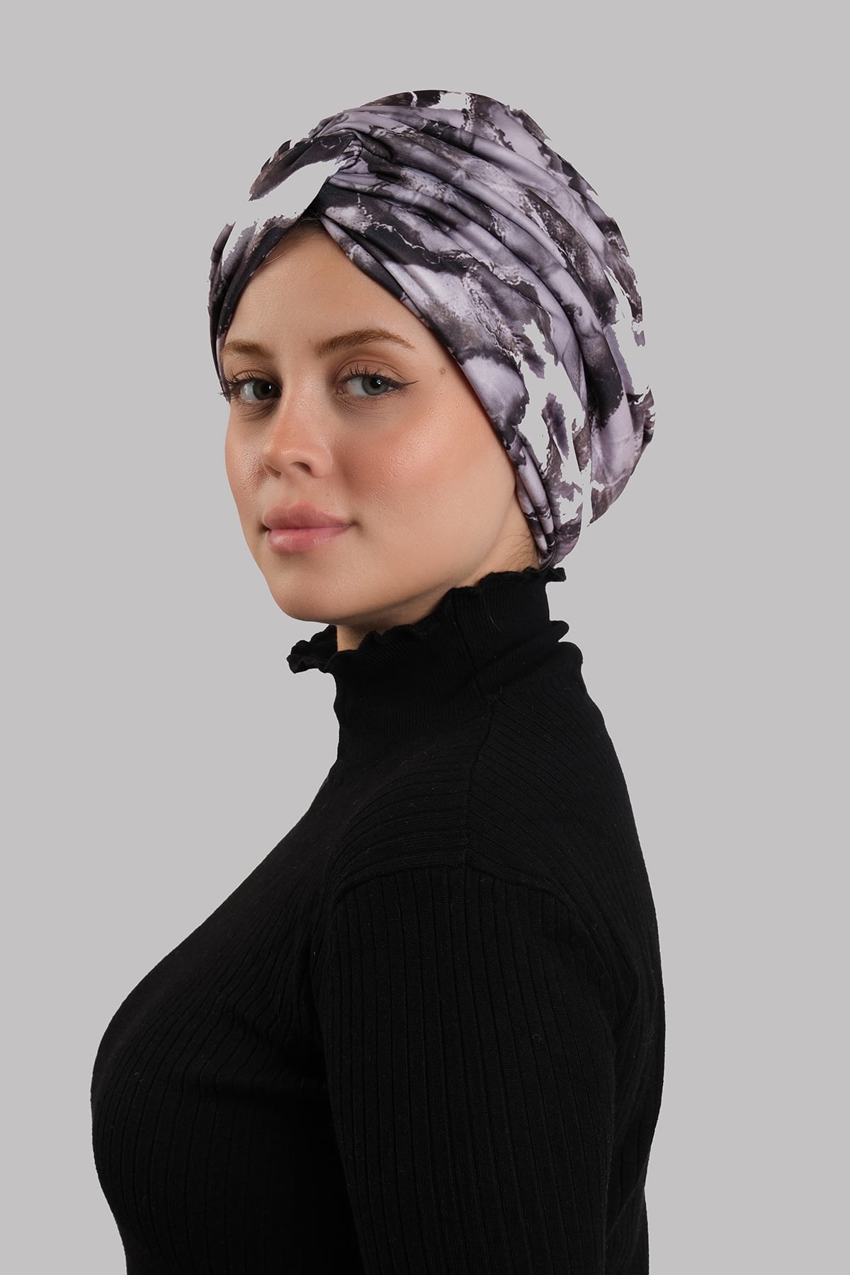 Lila Çapraz Büzgülü Tesettür Bone Sandy Desenli 2511_28