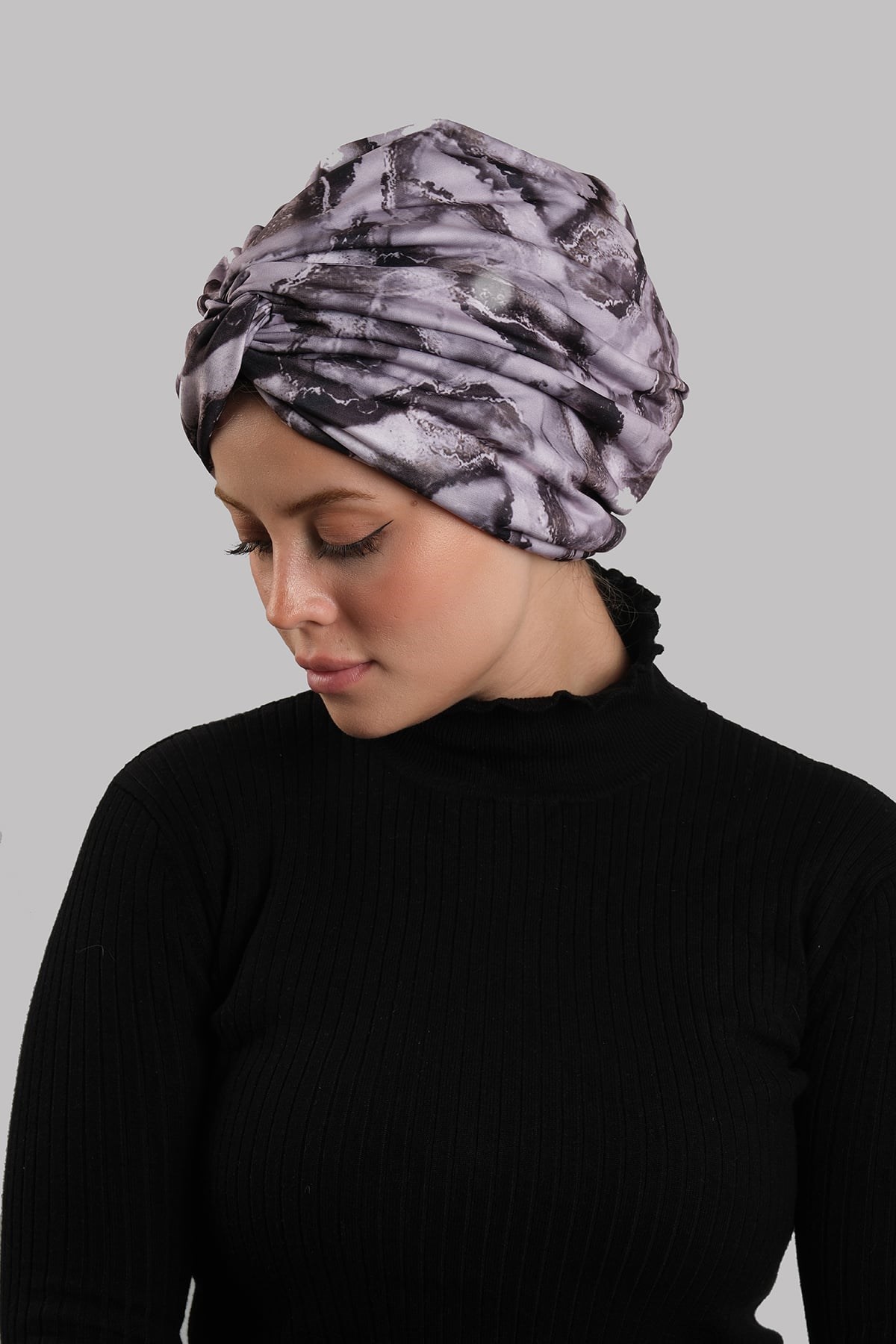 Lila Çapraz Büzgülü Tesettür Bone Sandy Desenli 2511_28