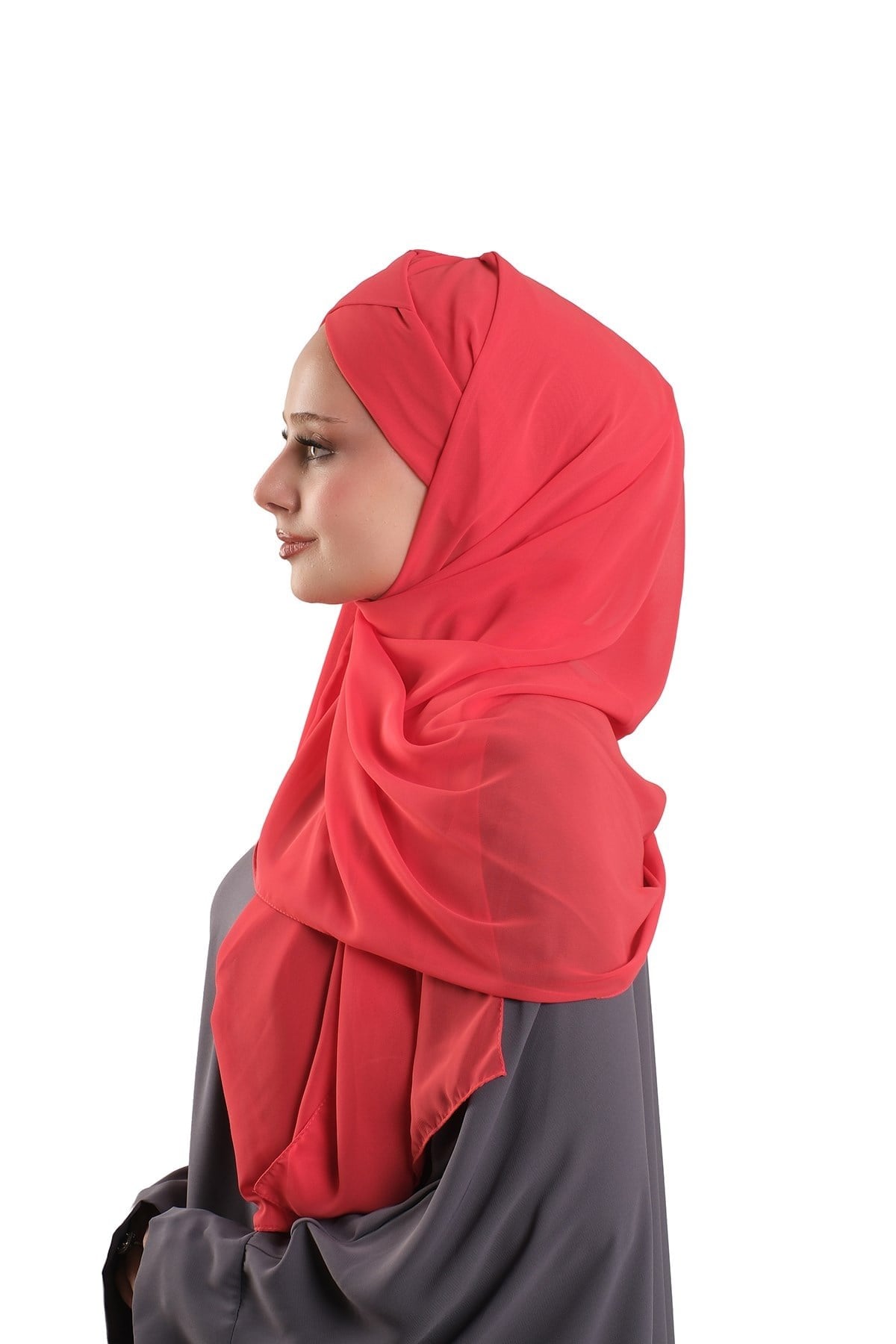 Nar Çiçeği Pratik Hazır Geçmeli Bone Şal Şifon Kendinden Boneli Tek Bantlı 1453_30