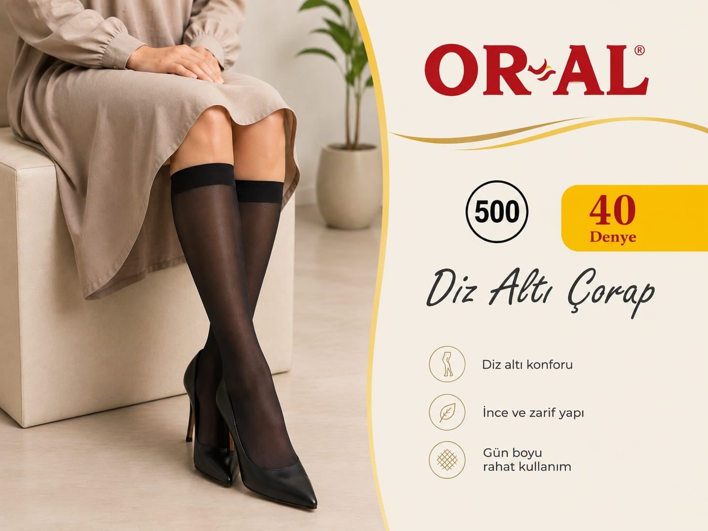 OR-AL Diz Altı Siyah İnce Çorap