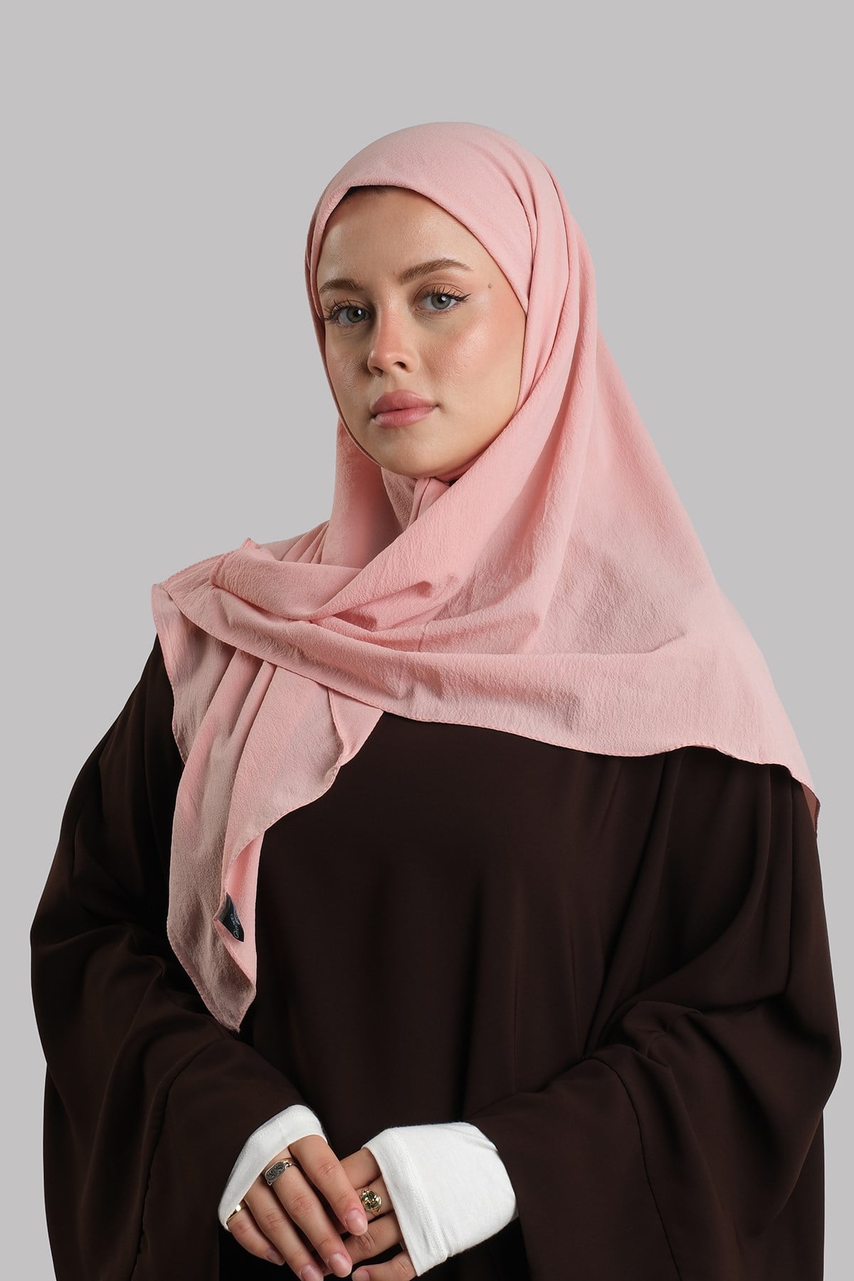 Pembe Düz Klasik Eşarp İtalyan Dikişli Relax Kumaş Sade 202209_04