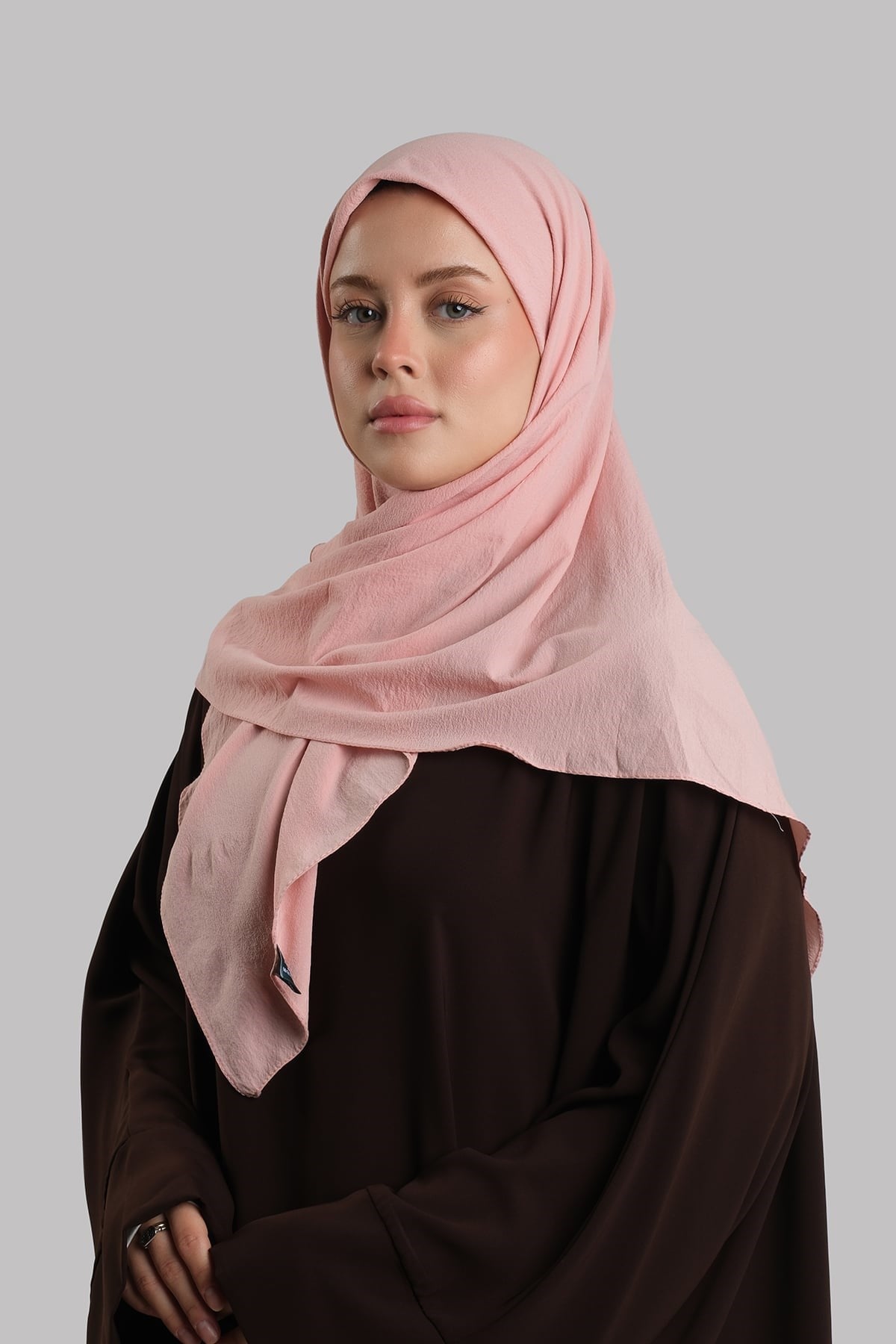 Pembe Düz Klasik Eşarp İtalyan Dikişli Relax Kumaş Sade 202209_04