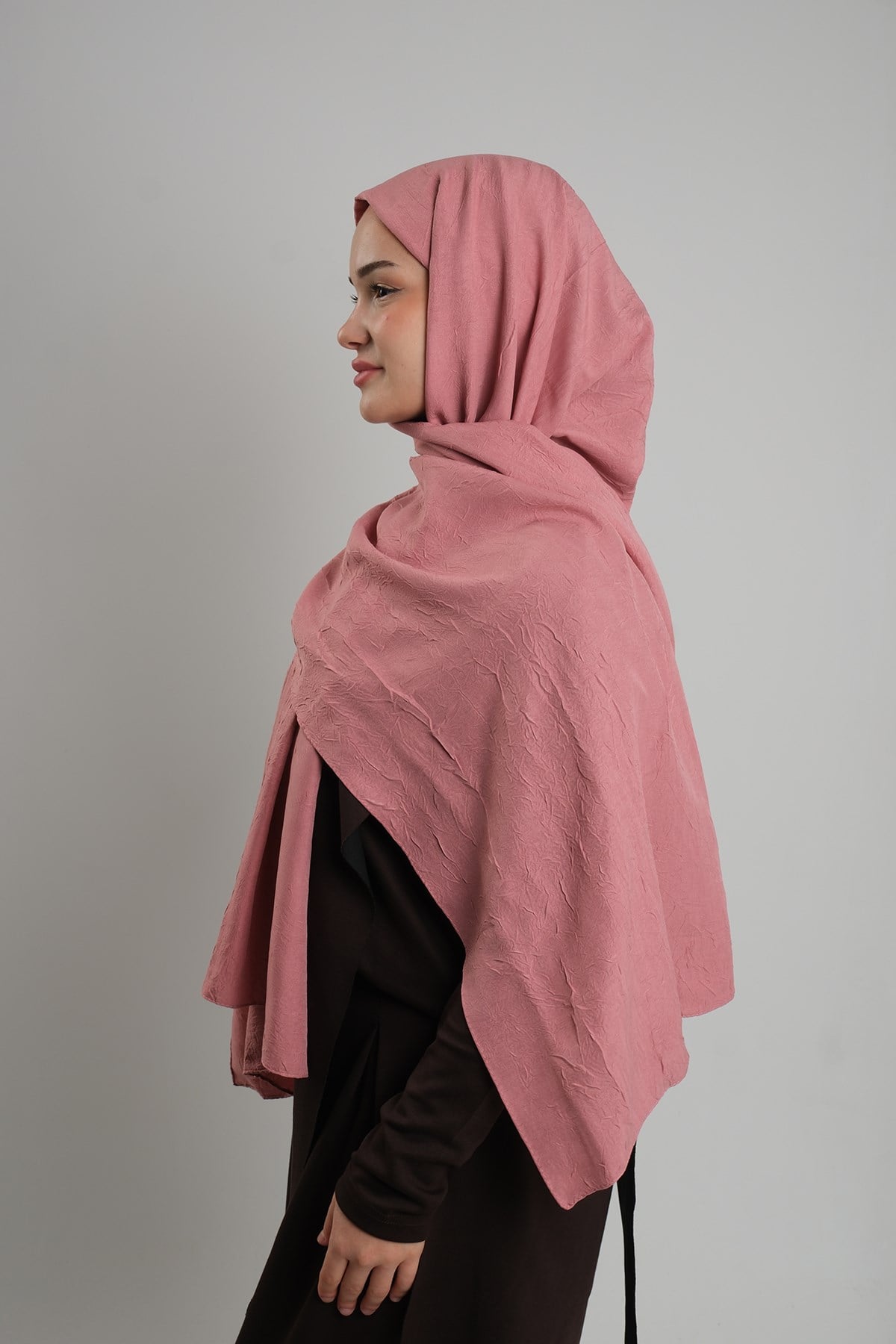 Pembe Düz Klasik Ria Şal İtalyan Dikişli Pamuk Caz Sade 202130_04