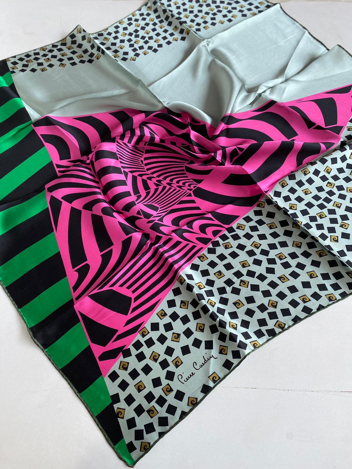 Pierre Cardin Defective Satin Silk Scarf 43138 Pink-Green Mixed Pattern