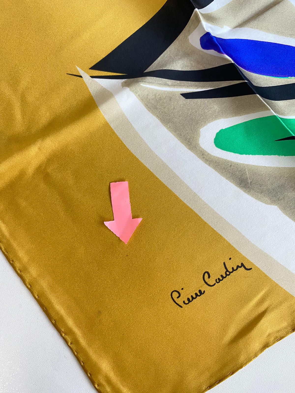 Pierre Cardin Defective Satin Silk Scarf 42435 Yellow Mixed Pattern