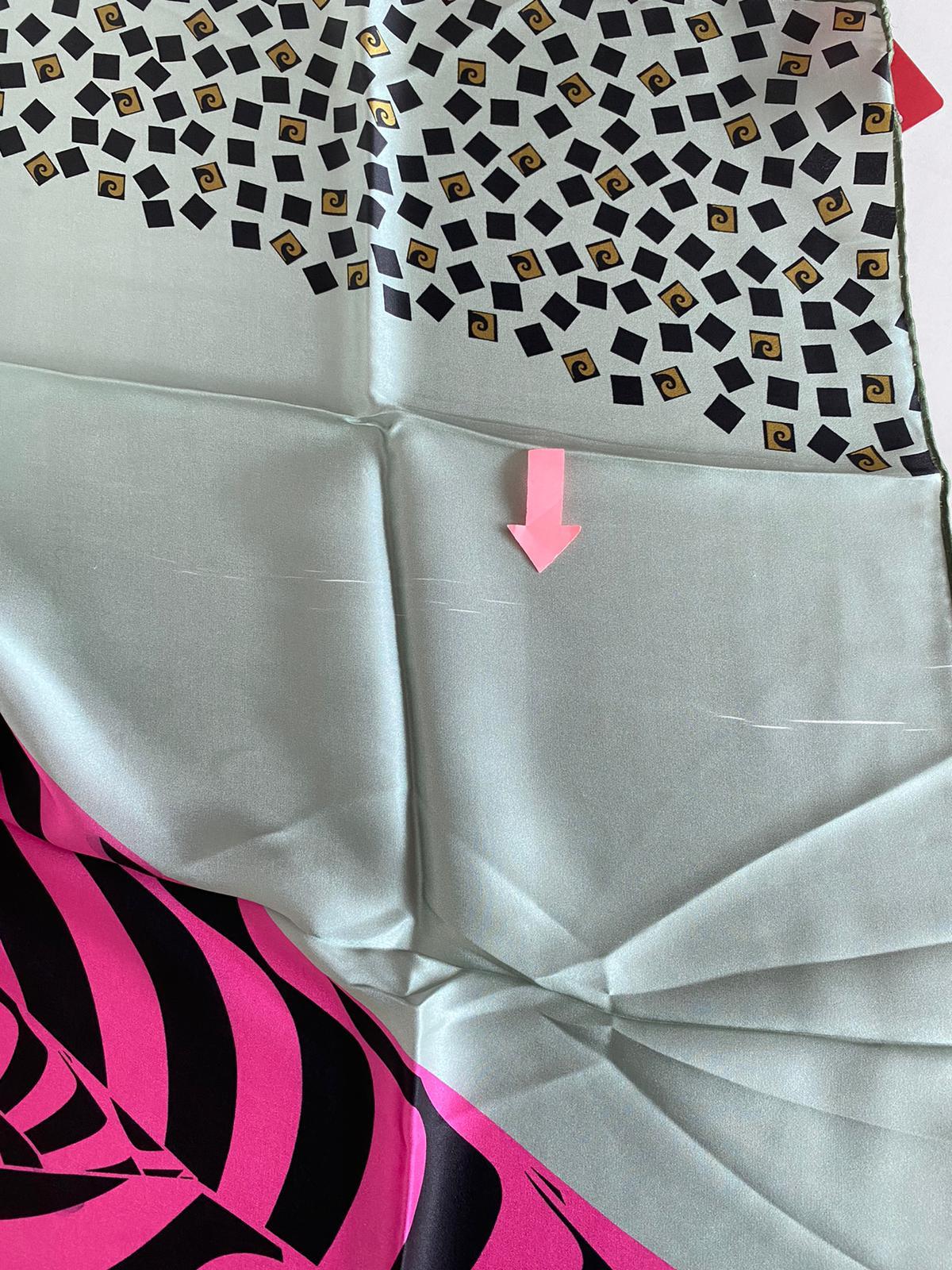 Pierre Cardin Defective Satin Silk Scarf 43138 Pink-Green Mixed Pattern