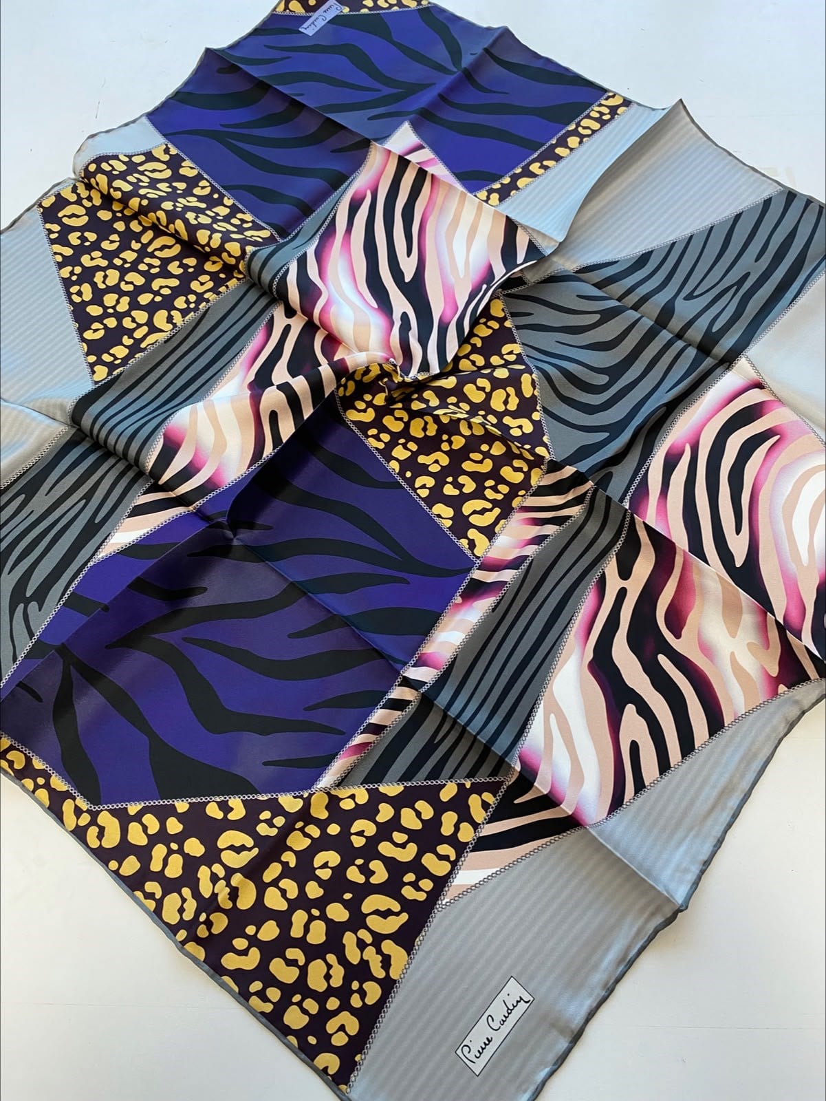 Pierre Cardin Gray Rose Pattern Twill Silk Scarf 8382438-971