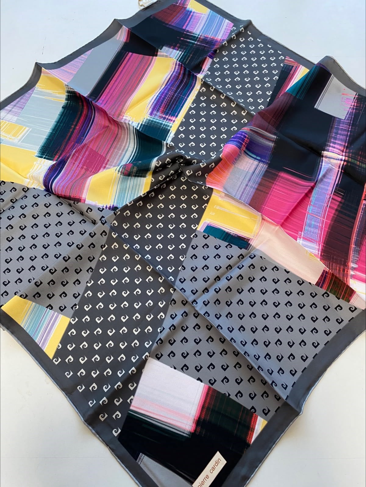 Pierre Cardin Gray Mixed Pattern Twill Silk Scarf 8847438-971
