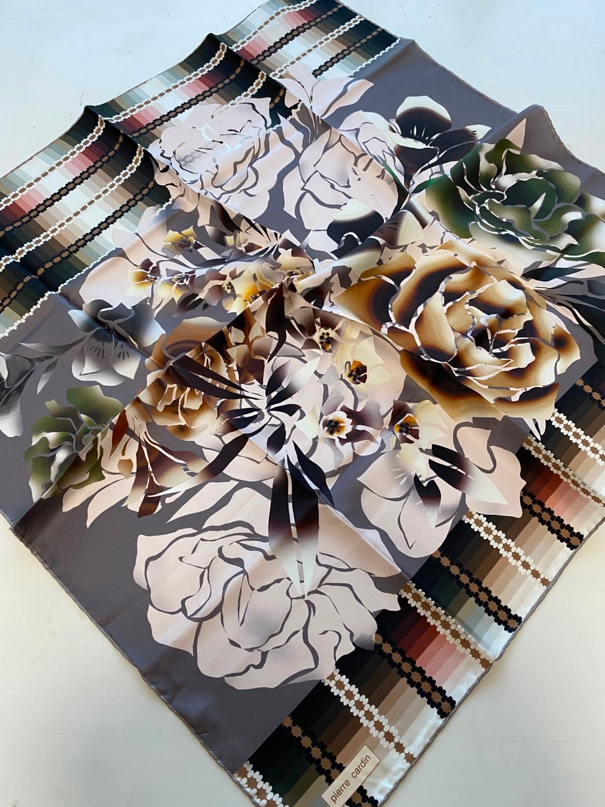 Pierre Cardin Gray Mixed Pattern Twill Silk Scarf 8750438-971