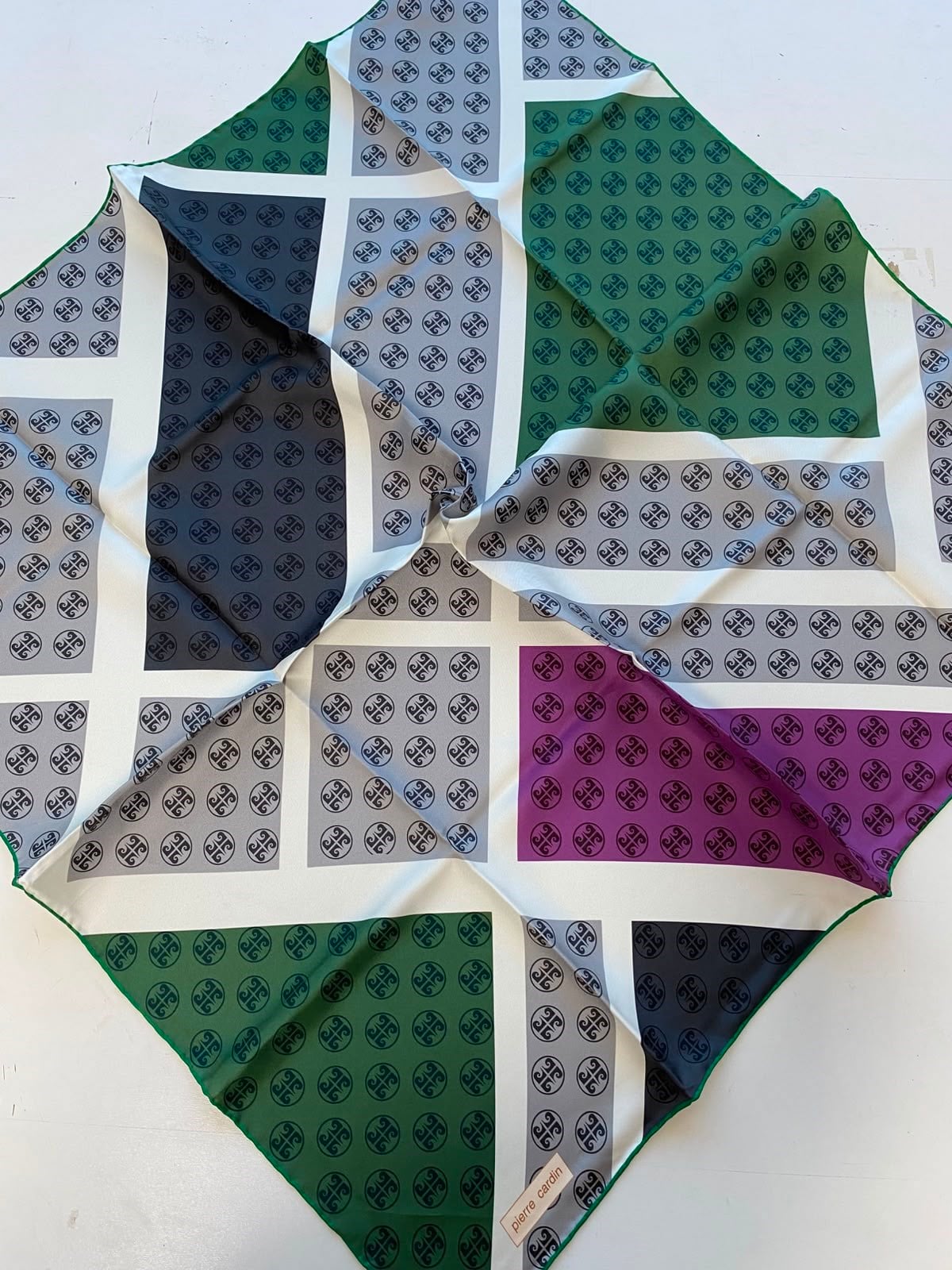 Pierre Cardin Gray Green Mixed Pattern Twill Silk Scarf 8803438-951