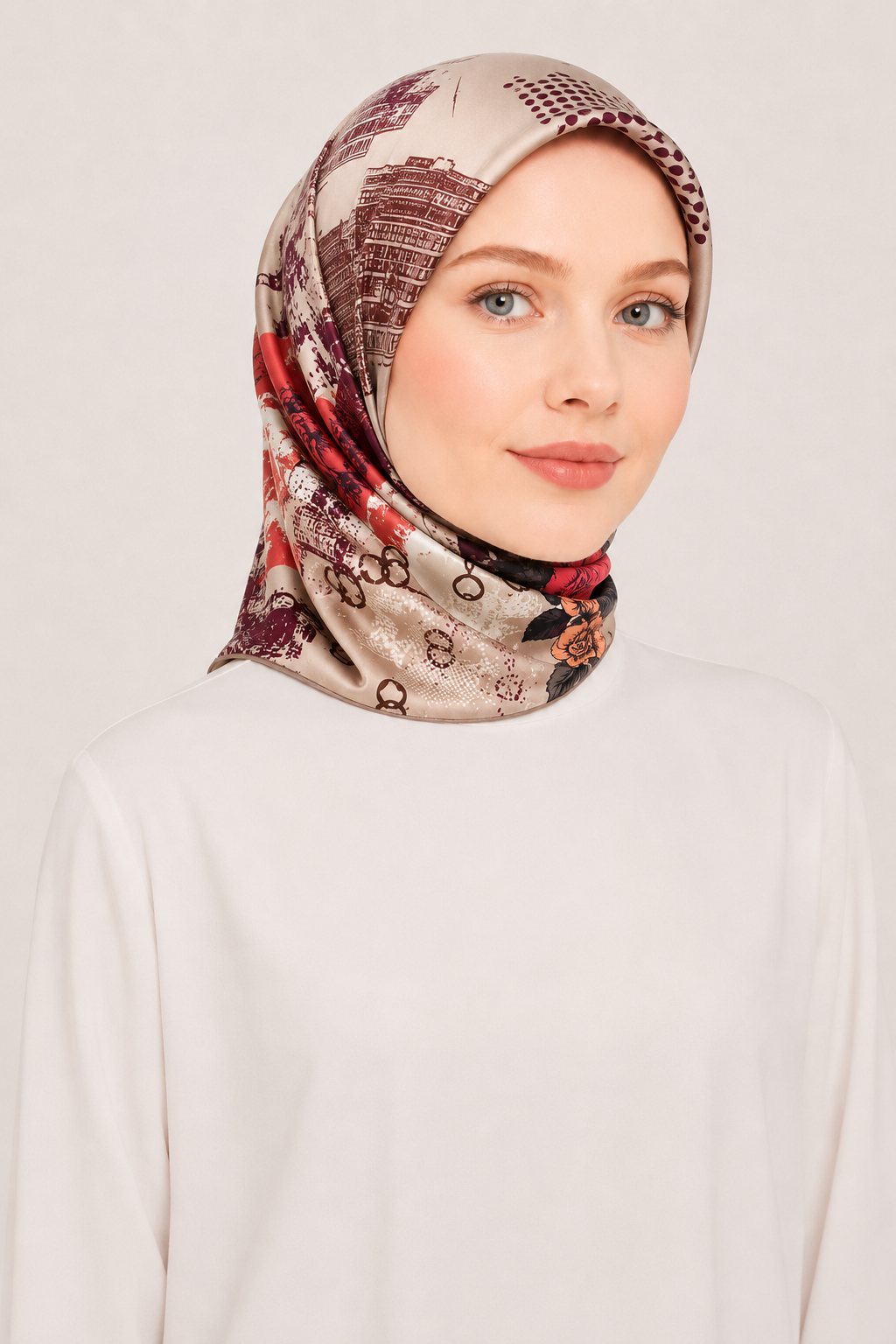 Pierre Cardin Krem Mürdüm Karma Desen Sura İpek Eşarp 8392230 - 332 31315