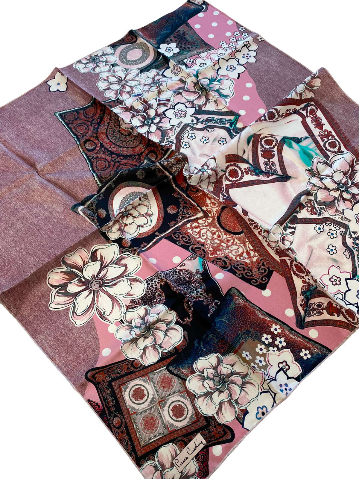 Pierre Cardin Pudra Pembe Karma Desenli Tivil İpek Eşarp 8209438 - 991