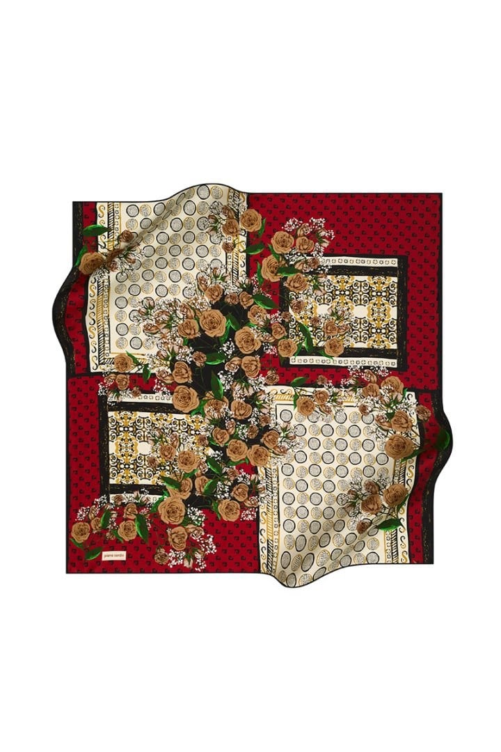 Pierre Cardin Saf Tivil İpek Eşarp 8349230 913 Bordo Çiçek Desen