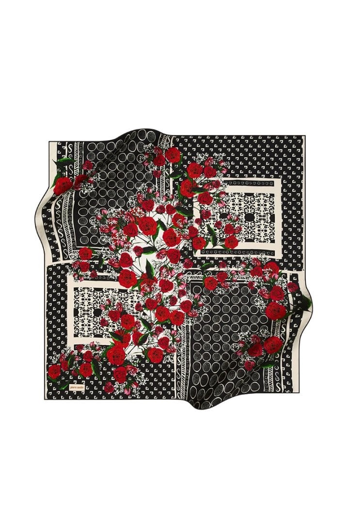 Pierre Cardin Saf Tivil İpek Eşarp 8349438 911 Siyah Çiçek Desen