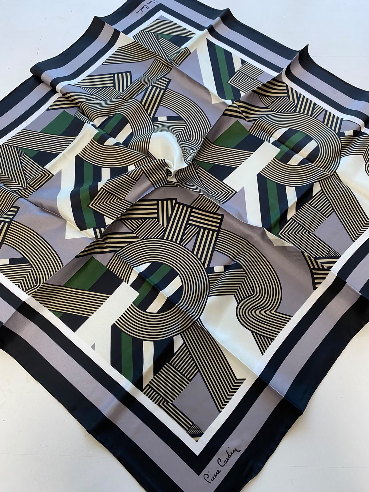Pierre Cardin Black - Gray Geometric Pattern Twill Silk Scarf 8339438-912