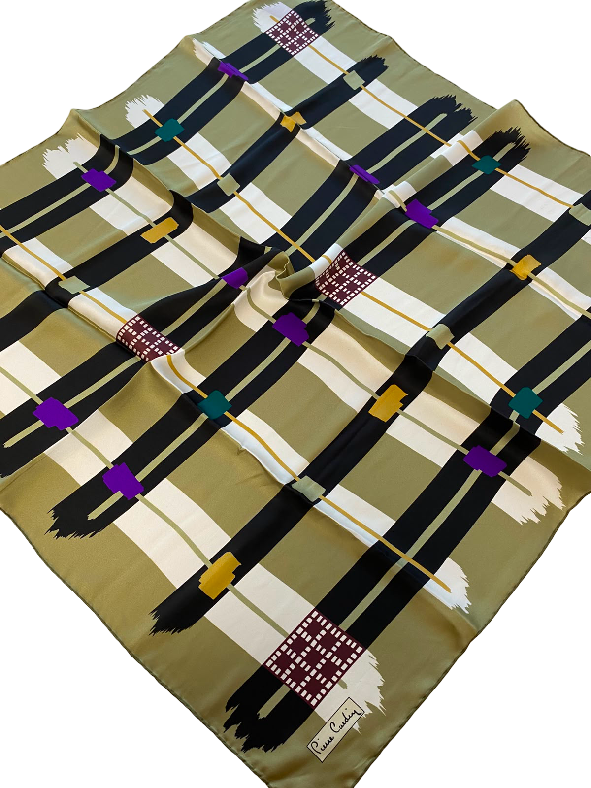 Pierre Cardin Satin Silk Scarf 42152 Green Mixed Pattern 6513230-351
