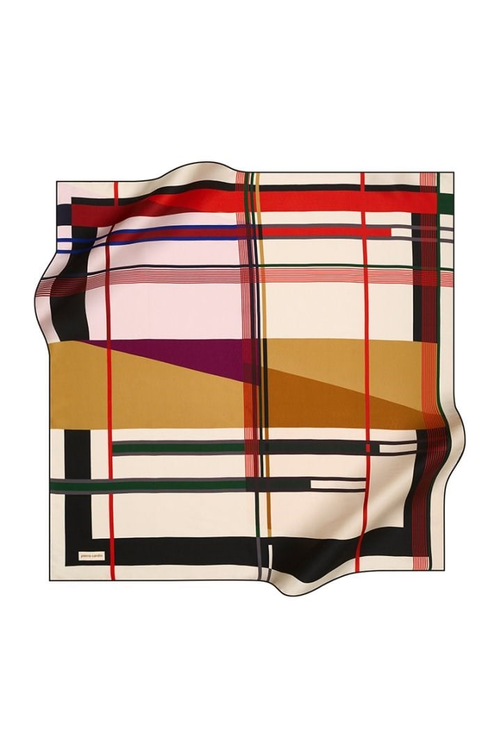 Pierre Cardin Sura İpek Eşarp 8055230 312 Krem Yeşil Geometrik Desen