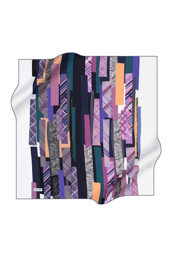 Pierre Cardin Tivil Polyester Eşarp 7669799 992 Leylak Gri Geometrik Desen