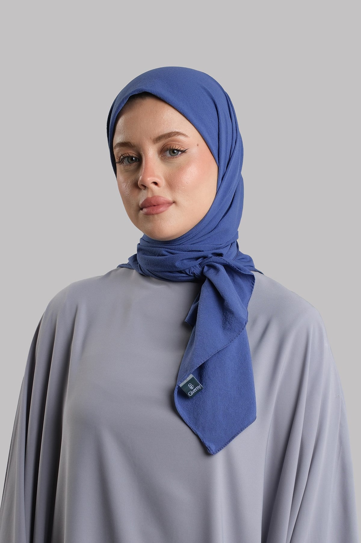 Saks Mavisi Düz Klasik Eşarp İtalyan Dikişli Relax Kumaş Sade 202209_24