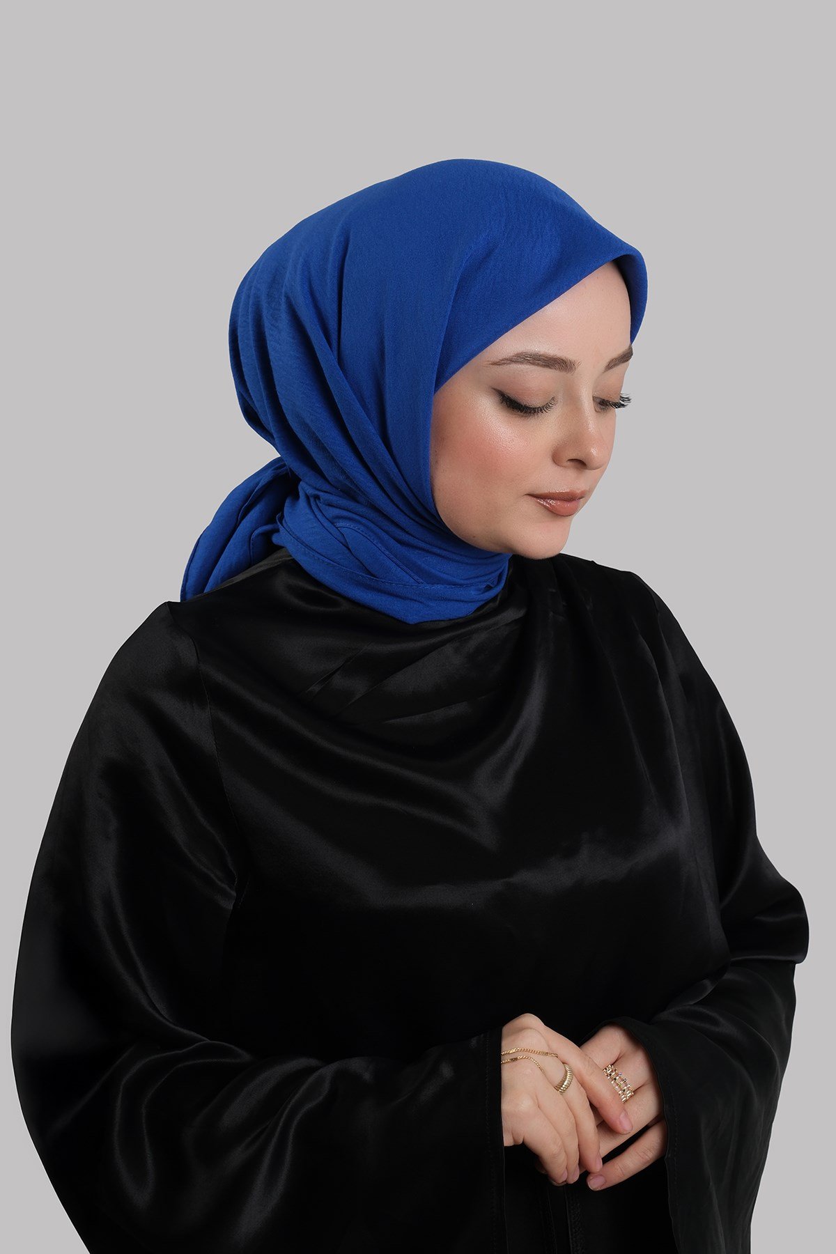 Saks Mavisi Düz Klasik Eşarp İtalyan Dikişli Pamuk Caz Sade 202210_24