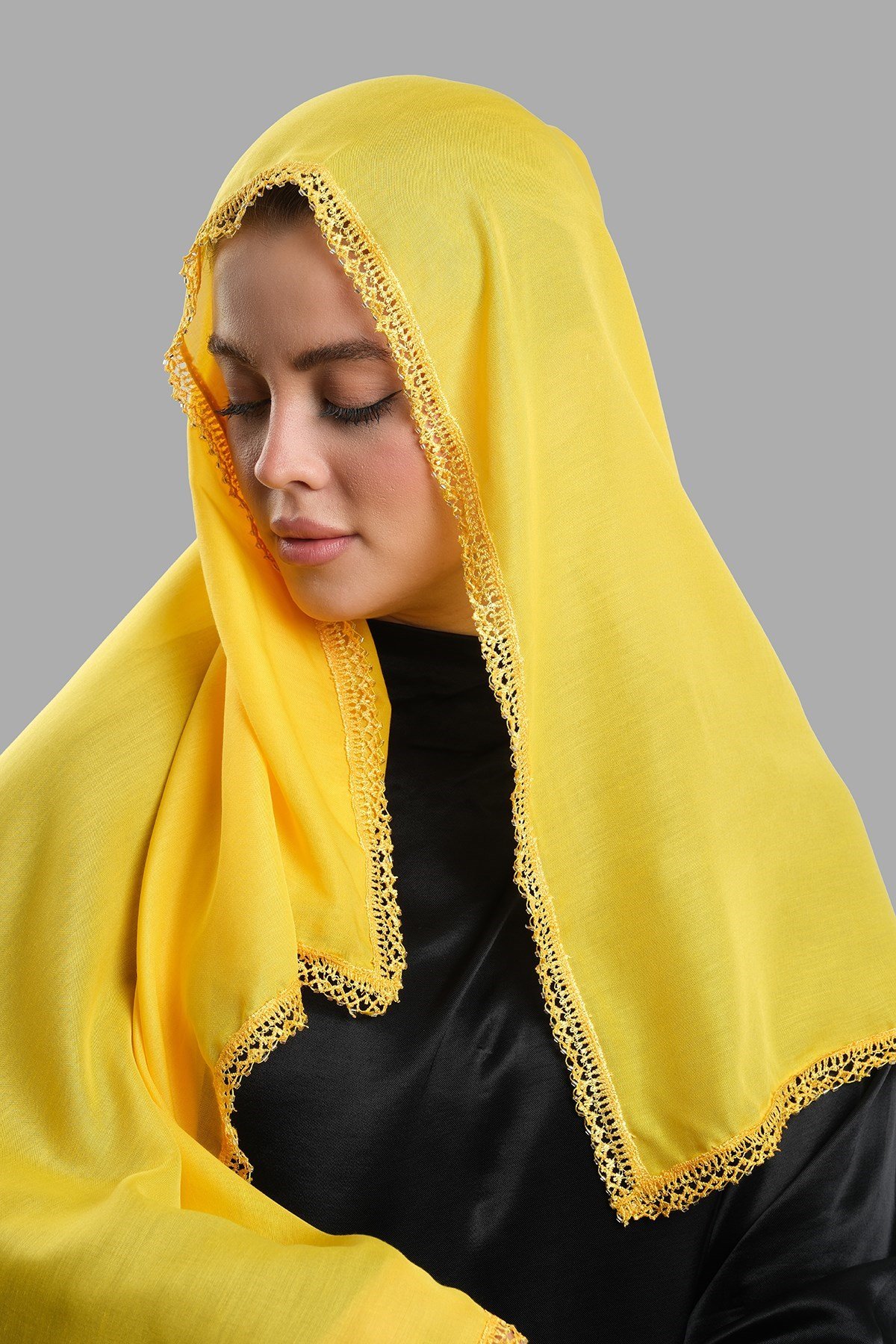 Sarı Nikah Namaz Başörtüsü Eşarp Kesik Elyaf Boncuklu Güpürlü 202213_59